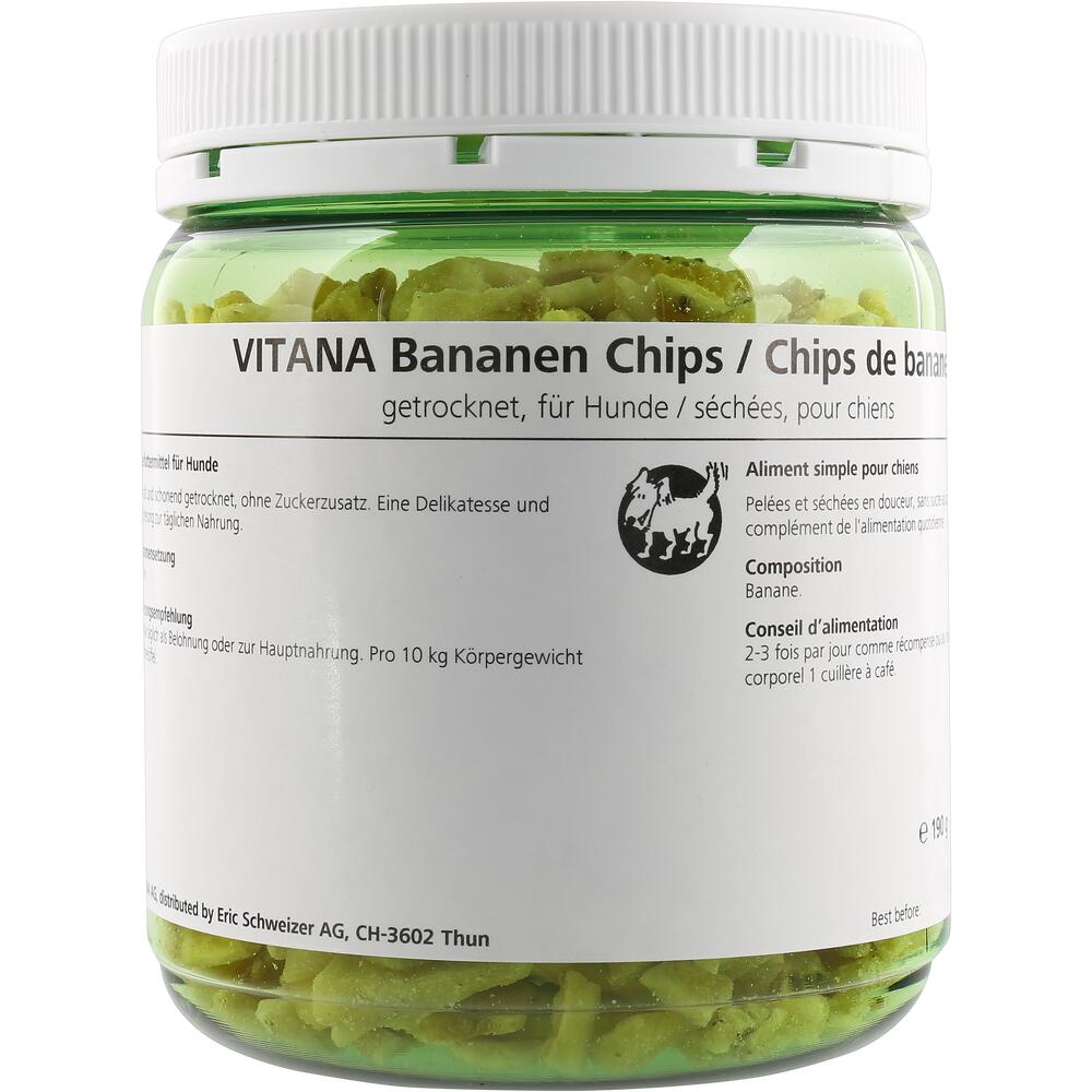 VITANA Chips de banane-190 G Snack naturel pour chiens. Les bananes séchées apportent de l’énergie